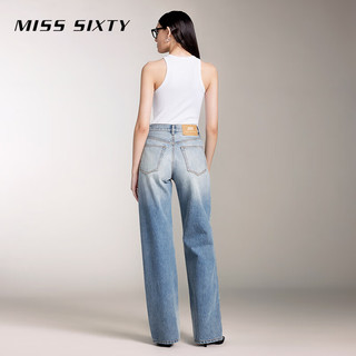 MISS SIXTY【棉系列】2024秋季牛仔裤女高腰纽扣直筒长裤 中蓝 XS