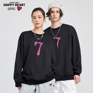 CHARLES JANG'S HAPPY HEART 查尔斯桃心 数字7圆领卫衣男2024春秋新款宽松休闲磨毛感套头打底