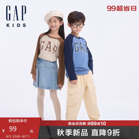 GAPGap男童2024初秋字母印花logo撞色插肩长袖T恤针织衫644667 蓝色 110cm(4-5岁)亚洲尺码