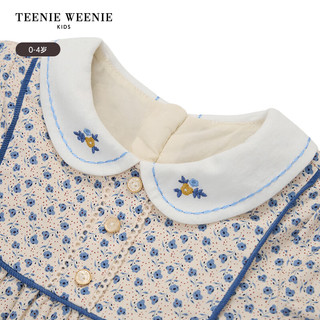 Teenie Weenie Kids小熊童装24秋季女宝刺绣娃娃领碎花连衣裙 蓝色 80cm