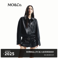 MO&Co.皮外套2024秋新品PU皮宽松落肩衬衫外套皮衣中性风MBD3COTT14 黑色