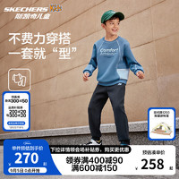 Skechers斯凯奇春秋男童套装女童卫衣裤子中大童儿童休闲运动套装P324K038 花冠蓝/01P1 160