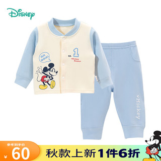 迪士尼宝宝（Disney Baby）童装女童套装卡通黛丝前开家居服套装舒适柔软24年秋 浅蓝色 73cm