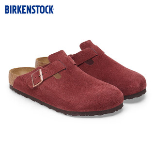 BIRKENSTOCK勃肯女款牛皮绒面革软木包头凉拖鞋Boston系列 红色/酒红色窄版1028312 37