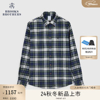 布克兄弟（BrooksBrothers）男士24早秋棉法兰绒格纹休闲衬衫 9003-绿白格纹 XS