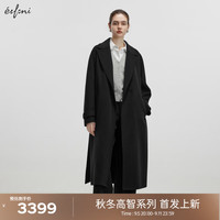 伊芙丽（eifini）【高智大衣】伊芙丽经典浴袍式双面羊绒呢大衣外套女2024秋季 黑色 150/76A/XS 黑色发