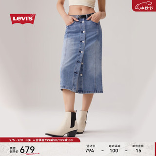 Levi's李维斯24早秋女士直筒时尚个性开衩牛仔裙 浅蓝色 28