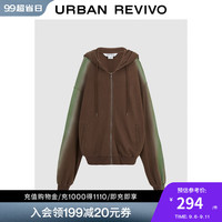 UR【HOT】2024秋冬新女美式复古撞色超宽松连帽外套UYL140046 深红棕 S(XS-S)