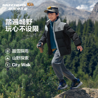 Skechers斯凯奇儿童绒绒靴（跃界系列）男女童旋钮运动棉靴轻舒适303499L 男童/炭黑色/蓝色/BCBL 28.5码