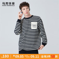 马克华菲【拼色条纹】长袖T恤男24秋季圆领宽松个性口袋休闲长袖上衣 001黑色 XL