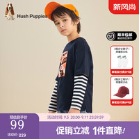 暇步士（Hush Puppies）童装儿童男女童春秋季柔软透气舒适休闲百搭款长袖衬衫 藏蓝A款 105cm
