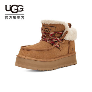 UGG 男女同款时尚舒适纯色厚底保暖系带休闲便鞋短靴 1143954 栗色 39