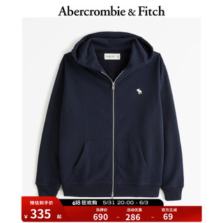 ABERCROMBIE & FITCH男装女装 24春小麋鹿拉链外套毛圈布连帽卫衣355496-1 海军蓝 M (180/100A)