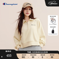 Champion冠军插肩袖卫衣女2024秋季Polo领休闲半拉链女式上衣 米白色 XL