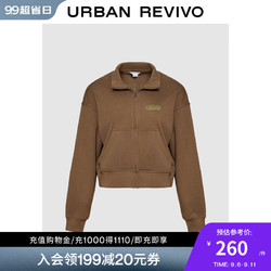 URBAN REVIVO UR2024秋冬新款女休闲美拉德撞色字母印花立领外套UYL140045 深棕色 S