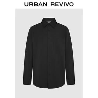 URBAN REVIVO UR2024秋季新款男装轻熟风贴袋斜纹纯色开襟衬衫UMM240010 正黑 XS