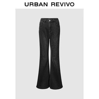 URBAN REVIVO UR2024秋季新款女装复古百搭休闲高腰牛仔长裤UWG840271 正黑 26