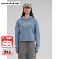 美特斯邦威舒适卫衣女2024秋季时尚连帽套头高街直筒女士卫衣 石灰蓝 175/XXL
