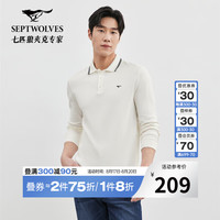七匹狼长袖T恤男秋季华夫格狼标绣花POLO通勤百搭柔软亲肤舒适透气男装 185/100A/XXXL 801(米白)