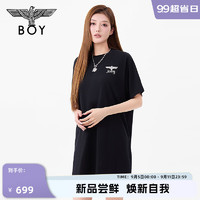 BOY LONDON24秋女款针织裙经典银色老鹰立体印花朋克时尚连衣裙W17011 黑色 M