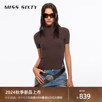 MISS SIXTY2024秋季桑蚕丝针织衫女气质半高领侧开衩修身短款 啡色 L