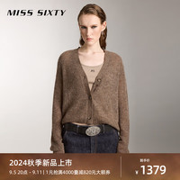 MISS SIXTY2024秋季羊驼毛衣针织外套女V领短款开衫简约气质 深咖啡 L