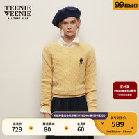 Teenie Weenie小熊2024年秋季肌理感绞花套头毛衣绵羊毛针织衫 浅黄色 155/XS