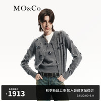 MO&Co.【100%绵羊毛】2024秋手工钉钻短款针织开衫MBD3CAR021 中花灰色 XS/155