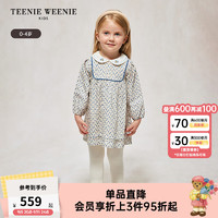 Teenie Weenie Kids小熊童装24秋季女宝刺绣娃娃领碎花连衣裙 蓝色 110cm