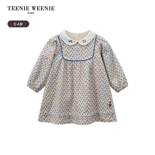 Teenie Weenie Kids小熊童装24秋季女宝刺绣娃娃领碎花连衣裙 蓝色 100cm