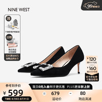 NINE WEST 玖熙 单鞋女扣饰细跟浅口尖头晚宴优雅高跟鞋NH207017SK黑色 39