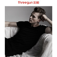 THREEGUN 三枪 男士T恤丝柔皮马棉无痕V领男商务上衣白色打底透气汗衫  	黑 L