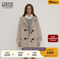 Teenie Weenie小熊毛呢大衣女2024绵羊毛双面穿牛角扣毛呢大衣女 燕麦色 175/XL