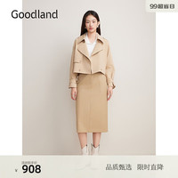 音儿（YINER）Goodland美地2024秋季盐系一手长经典大翻领风衣外套 浅卡其 36