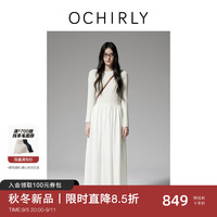 ochirly欧时力拼接假两件连衣裙针织长款A字24秋冬季通勤简约 白色 L