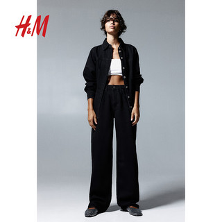 H&M2024秋季女装上衣时尚休闲百搭纯色牛仔衬衫1230400 黑色 160/88 S