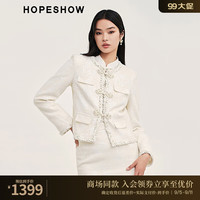 红袖新中式盘扣织带边短外套秋季2024女装优雅气质上衣 云朵白0A5 S