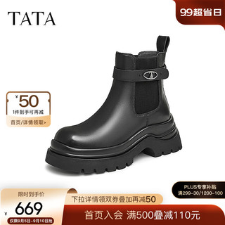 他她（TATA）2024冬时尚休闲切尔西靴女CDY01DD4 黑色 38