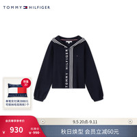TOMMY HILFIGER24秋冬童装女休闲字母提花镶边连帽针织开衫TH2432137 藏青色654 M/150cm