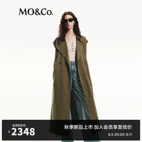 MO&Co.2024秋新品复古毛边长款风衣外套(附腰带)MBD3COT003