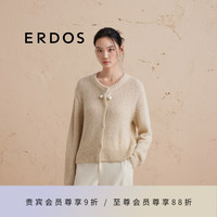 ERDOS 24秋冬圆领亮片纱宽松慵懒镂空时尚女开衫针织衫 奶昔白 165/84A/M