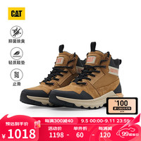 卡特彼勒CAT卡特24秋季女士户外经典牛皮高帮休闲鞋 棕黄+黑色 36
