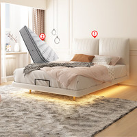 雅兰【M3】 小金砖套餐 简约奶油风双人床主卧大床真皮婚床悬浮床 小金砖+有度版 1.5*1.9m (齐边款)