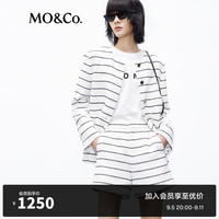 MO&Co.春秋小香风条纹圈圈纱肌理无领圆领垫肩廓形外套MBC3COT006