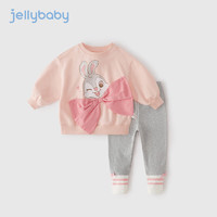 JELLYBABY儿童卫衣两件套春秋小女孩粉色衣服宝宝春装2岁女童套装 粉色 100cm