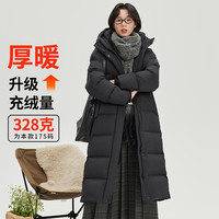 雪中飞 SNOWFLYING冬季加厚羽绒服过膝长款保暖美拉德连帽纯色系扣女士百搭休闲羽绒 宝石黑 165/88A