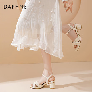 达芙妮（DAPHNE）达芙妮凉鞋女外穿2024夏季低粗跟法式气质配裙子一字带凉鞋JL 米白色 37