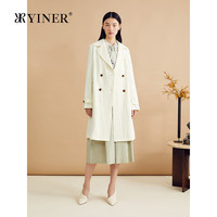 YINER音儿2024秋季高织肌理感风衣长款奶油白外套 奶油白 38