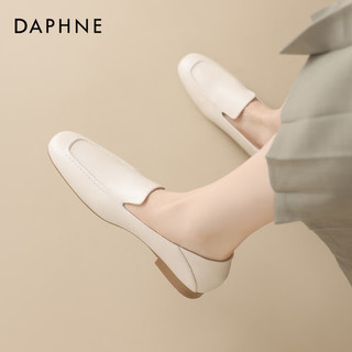 达芙妮（DAPHNE）舒适低跟皮鞋乐福鞋2024款懒人一脚蹬简约百搭通勤女单鞋 米色 36