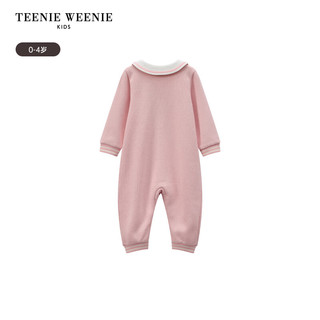 Teenie Weenie Kids小熊童装24秋女宝撞色娃娃领按扣连体哈衣 粉色 73cm